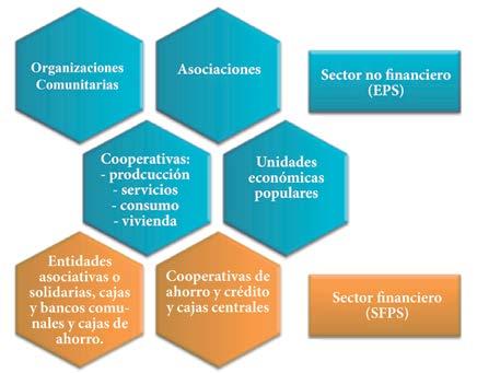 El marco normativo del sector está dividido en dos grandes secciones: la correspondiente al sector real de la Economía Popular y Solidaria (EPS) y la referente al Sector Financiero Popular y