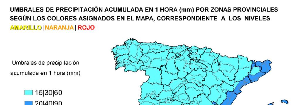 Umbrales de precipitación acumulada en 1 hora Convenio entre AEMET y la Xunta de Galicia: AEMET tiene firmado un convenio de colaboración con la Xunta de Galicia en materia de Meteorología y