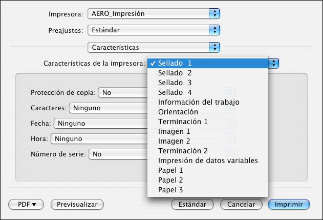 IMPRESIÓN DESDE MAC OS X 22 19 Seleccione Características para especificar las opciones específicas de la impresora.