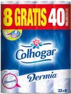 variedades COLHOGAR Papel higiénico Dermia, 32 rollos + 8