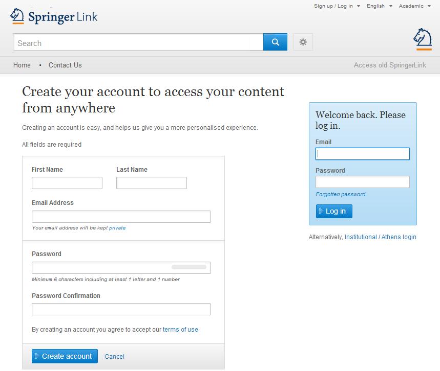Página de inicio: Usuario reconocido vs Usuario anónimo Becoming Recognized Cuando un usuario visita http://link.springer.