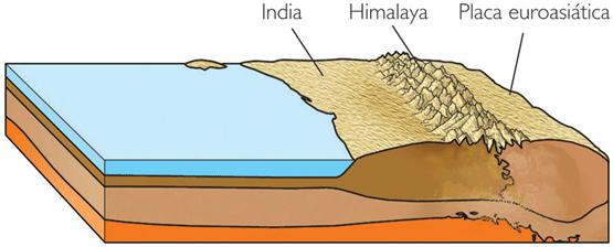 inicialmente ambos continentes. Los sedimentos son comprimidos, elevándose el terreno y engrosándose la corteza continental.