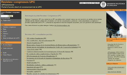 Revistas y congresos https://upcommons.upc.edu/revistes/ Inicio: 2005. Colección: 2400 documentos.