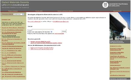 Materiales docentes http://e-md.upc.edu/home/ Inicio 2007. Colección: 5000 documentos. Modelo OpenCourseWare.
