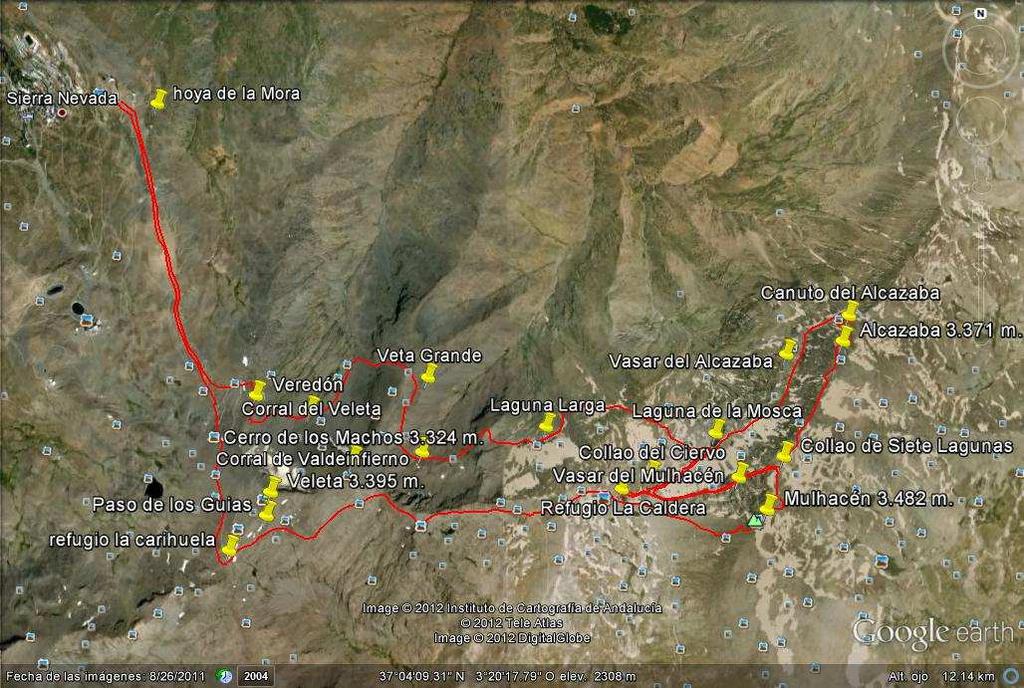 Croquis Resumen de la Ruta. Resumen de la actividad de 3, días, (26/27/28) Los Vasares Sierra Nevada.