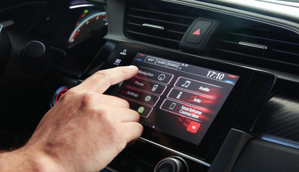 TECNOLOGÍA HONDA CONNECT El Civic incorpora la nueva generación del sistema integrado de información y audio Honda CONNECT* de 7" con radio digital DAB, Apple CarPlay y