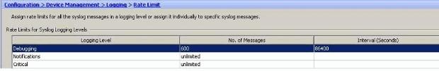de acceso usando el ASDM. El comportamiento predeterminado del registro es enviar un mensaje de Syslog para todos los paquetes negados.