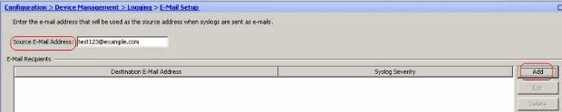 El campo de la dirección de correo electrónico de la fuente es útil en la asignación de un email ID como la fuente para los Syslog.