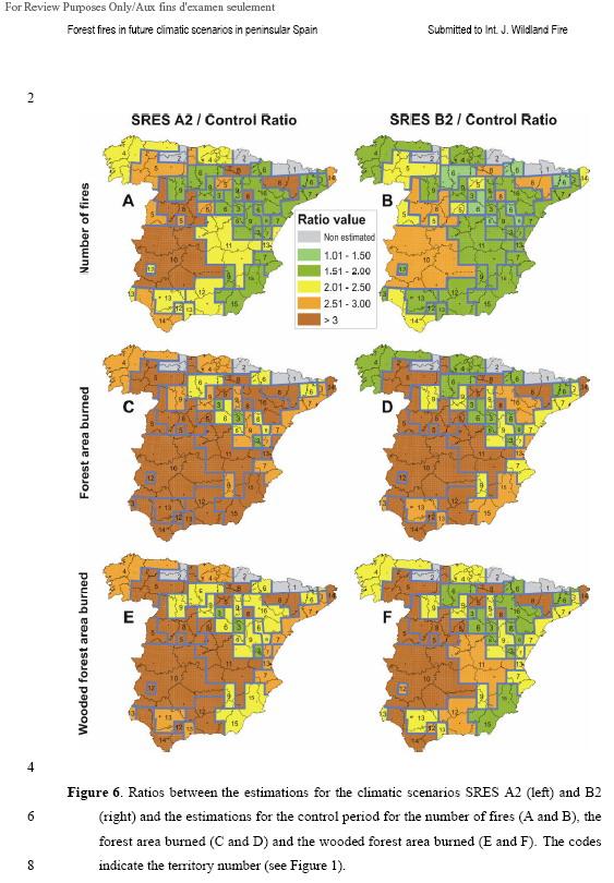 4. Incendios y escenarios climáticos Number of fires and area burned estimations in the SRES A2 and B2 climatic