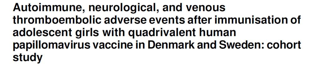 BMJ 2013, 347:f5906 Lugar y periodo: Dinamarca y Suecia, octubre de 2006 a diciembre de 2010 Diseño: Estudio de cohorte basado en registros Participantes: 997.