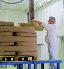 El VM160 manipula sacos hasta 60 kg, cubriendo la mayoría de los sacos manipulados en la industria química y alimentaria. 2 4 4.