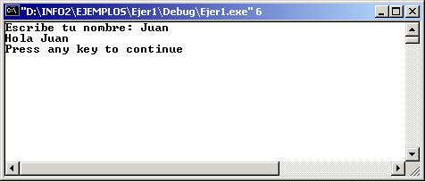 7. Ejecutando.. Si todo ha ido bien, podemos ejecutar el programa Ejer1.exe exe Para ello vamos al menú Build ->!Execute Ejer1.