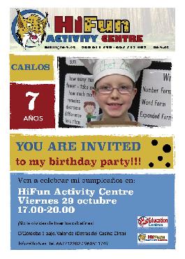 Cumpleaños Básico Hi-Fun Incluye: Tarjeta invitación digital o impresa Parque de bolas Merienda y tarta
