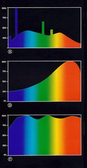 Diferentes tipos de Luz (A) Bombilla eléctrica, (B) Tubo fluorescente de luz de