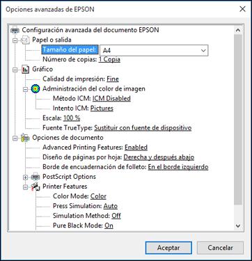 Cómo seleccionar opciones adicionales de composición e impresión - Software de impresión PostScript - Windows Puede seleccionar una variedad de opciones adicionales de composición e impresión para su
