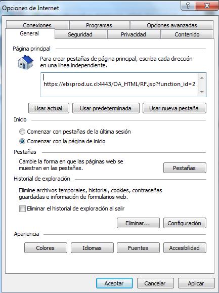 Configuración Opcional del Navegador Internet Explorer A continuación se muestra la configuración opcional para la información de salida de nuestros concurrentes e