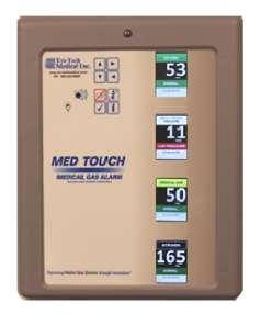 Información del producto Información del proyecto Características El panel de alarma de área Med Touch de Tri-Tech muestra de forma digital la presión de los gases (incrementos de 1 psi [6,9 kpa]) y