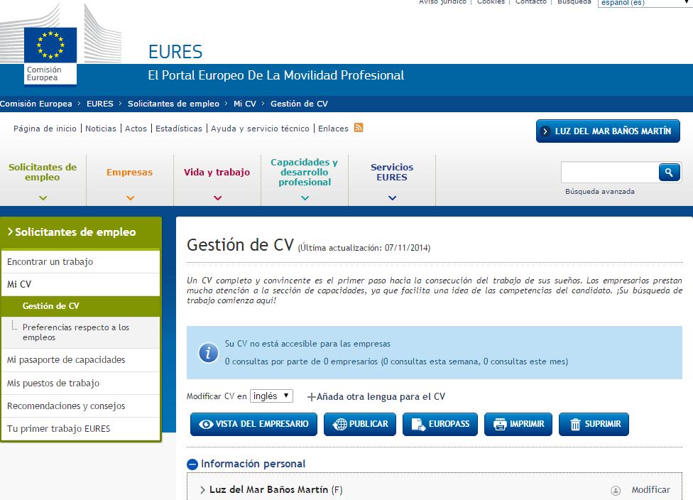 El modelo de CV disponible en el Portal EURES es el modelo