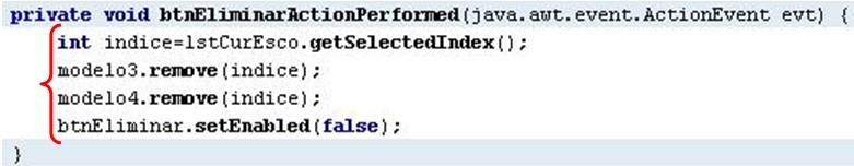 Ahora programa en la caja de lista lstcuresco en el evento ValueChanged cuando desees seleccionar un curso para luego eliminarlo (sólo escribe lo que señala la llave de color rojo).