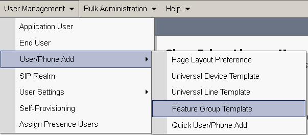 Paso 1. Tal y como se muestra en de la imagen, navegue a User Management (Administración de usuario) > usuario/teléfono agregan > plantilla del grupo de la característica. Paso 2.