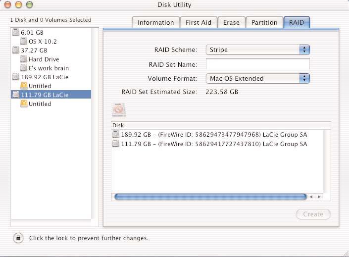 4. Cómo utilizar la unidad LaCie página 36 4.2.1. Creación de un array RAID 0 con la Utilidad de disco de Apple Precaución!