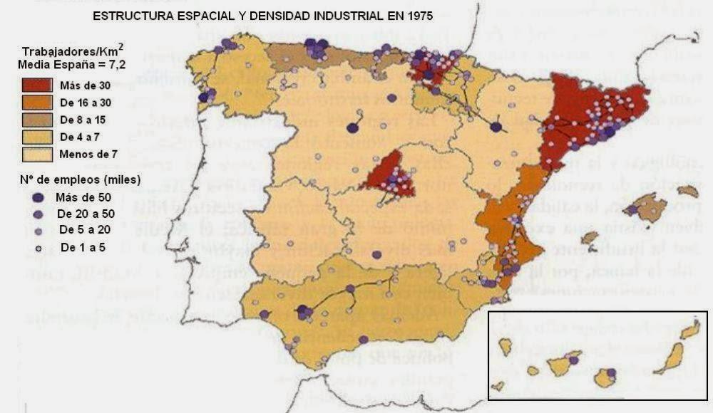 PRÁCTICA 1 El mapa representa la estructura espacial y densidad industrial de España en 1975.