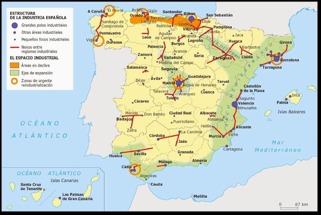 PRÁCTICA 4 En el mapa adjunto están representadas las áreas industriales de España.
