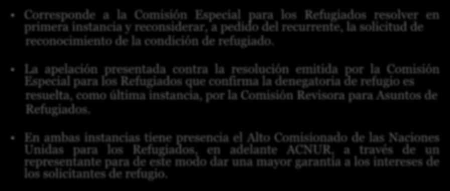 La apelación presentada contra la resolución emitida por la Comisión Especial para los Refugiados que confirma la denegatoria de refugio es resuelta, como última instancia, por