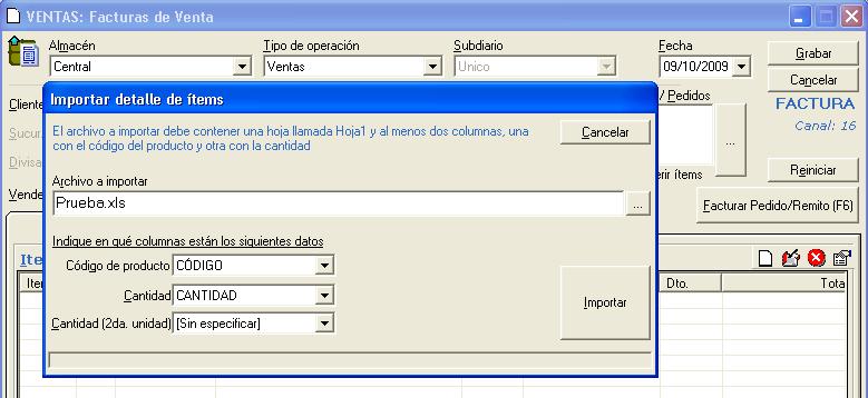 Novedad: Posibilidad de importar el detalle de un comprobante de ventas desde un archivo de Excel.