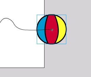 - Seleccionamos la pelota y con la herramienta de movimiento arrastramos la pelota hasta que que su centro se encaje con el principio de la línea.