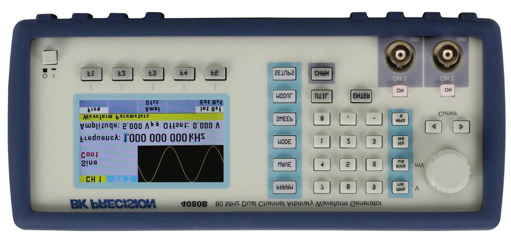 Generadores de Funciones/ Formas de Ondas Arbitrarias Panel Frontal Pantalla LCD a Color Llaves de Parámetros de Formas de Ondas Teclado Numérico Perilla de Control Giratoria Amplias Funciones de