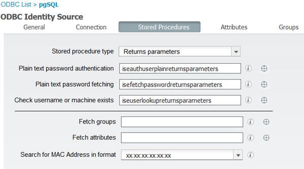 Paso 3. Autenticación de usuario de la configuración La autenticación ISE al ODBC utiliza los procedimientos almacenados. Es posible seleccionar el tipo de procedimientos.