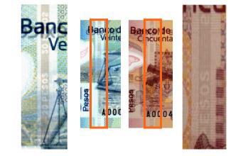 El hilo microimpreso se encuentra en los billetes de 20 y 50 pesos.