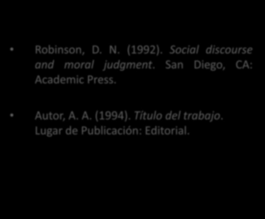 APA Autores Publicaciones No Periódicas Robinson, D. N. (1992). Social discourse and moral judgment.