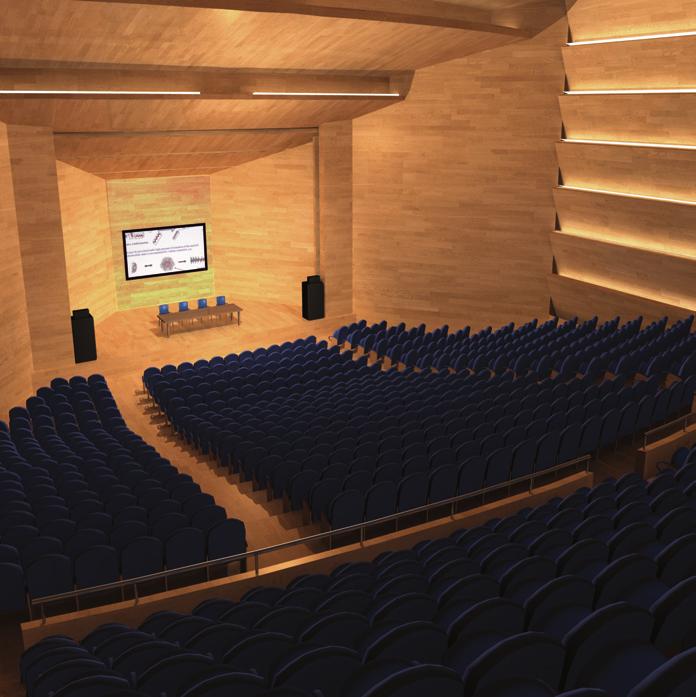Auditorio La configuración de la sala del Auditorio parte del modelo del teatro griego. Las 1000 butacas - en su colocación radial - están organizadas en tres caveas que forman un plano continuo.