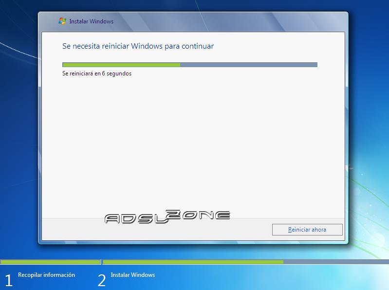de Windows 7 comienza: Durante