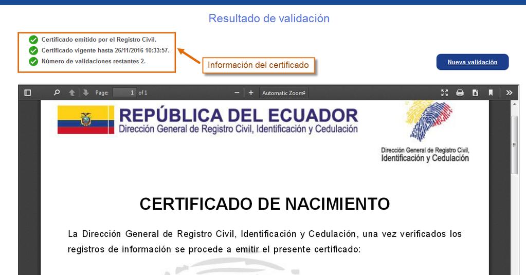 - El certificado ESTÁ vigente, es decir que la fecha de validación está en el rango de validez.