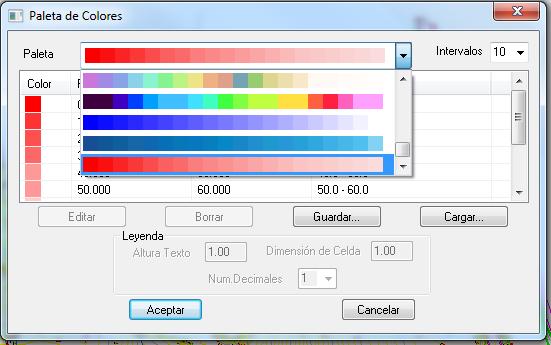 MDT por defecto asignará una paleta de colores para representar las regiones de desmonte y otra para las regiones de terraplén, aunque el usuario podrá seleccionar su propia paleta de entre