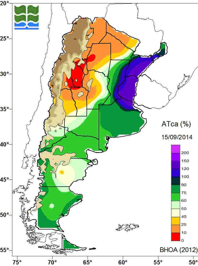 Balance de agua en el suelo al 15 de septiembre 2014 E l balance de agua en el suelo para todo el país, muestra la situación hídrica al día 15 de septiembre.