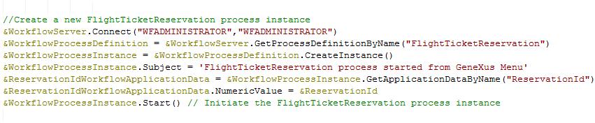 Volviendo al evento del webpanel que invoca al proceso FlightTicketReservation, vemos que tenemos definida una variable &WorkflowServer del tipo WorkflowServer.