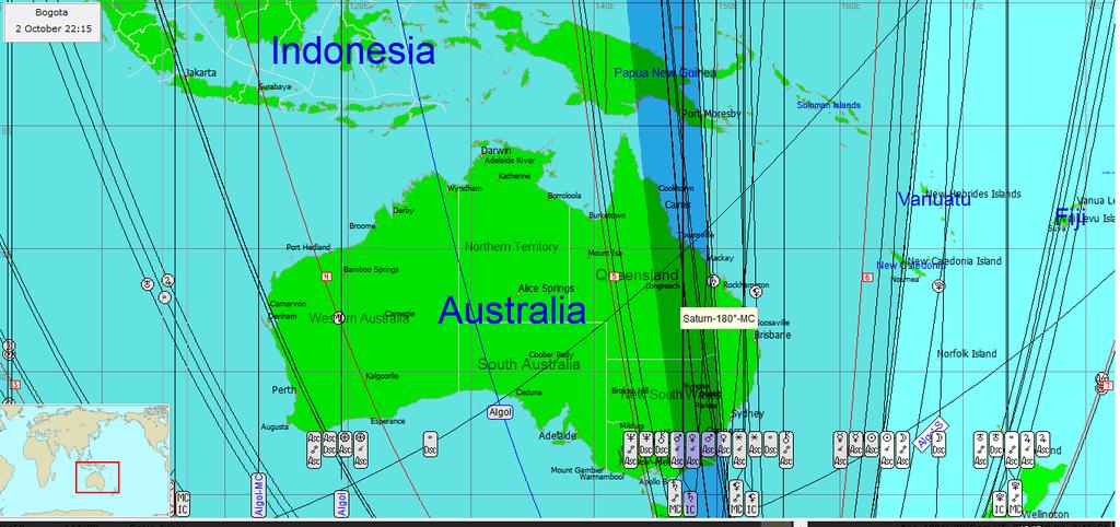 Sobre Papua y Australia pasa la sombra azul de los maléficos y por el centro pasa la conjunción
