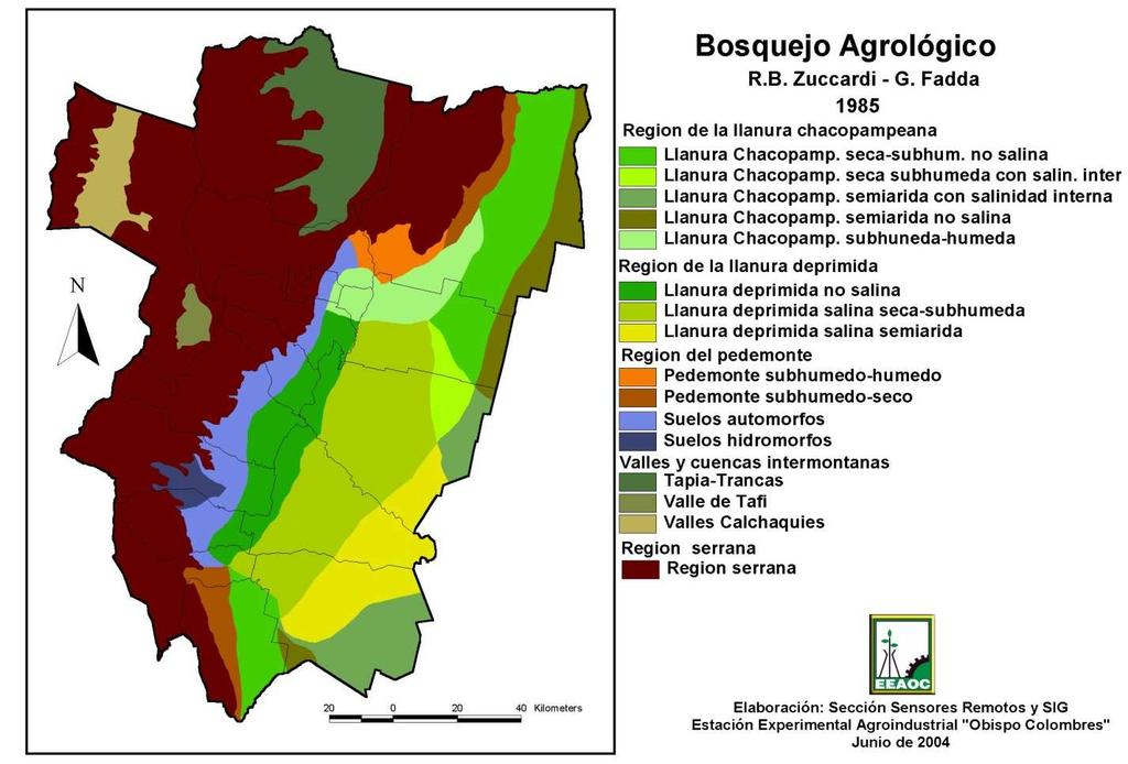 5.- Papa en el pedemonte y llanura campaña 2013 La delimitación de las regiones de pedemonte y llanura se realizó tomando como base el Bosquejo Agrológico de la provincia de Tucumán (Figura 14).