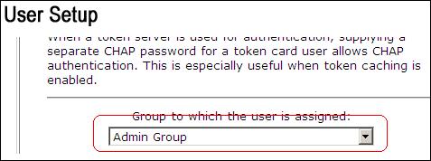 2. Del grupo a quien asignan el usuario la lista desplegable, elija el admin group. 3.