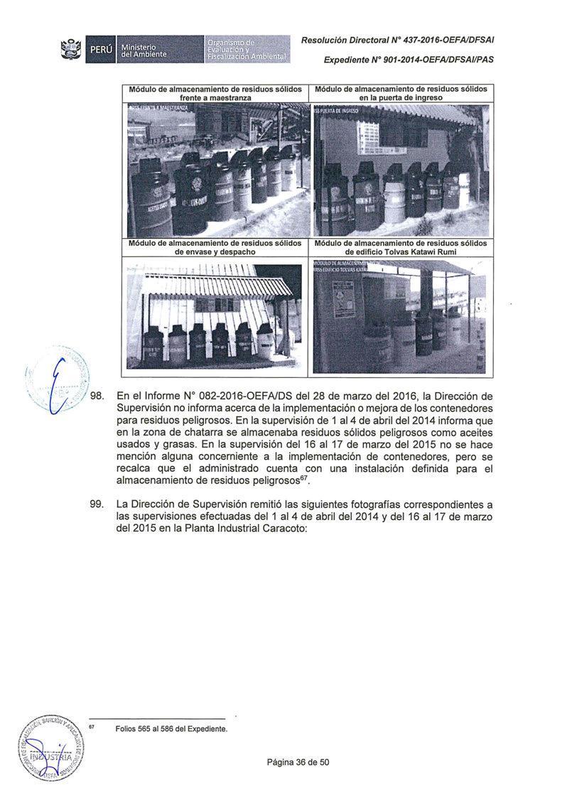 Ministerio del Ambiente Expediente Nº 901-2014-0EFAIDFSA/IPAS Módulo de almacenamiento de residuos sólidos frente a maestranza Módulo de almacenamiento de residuos sólidos en la puerta de in.. ~.
