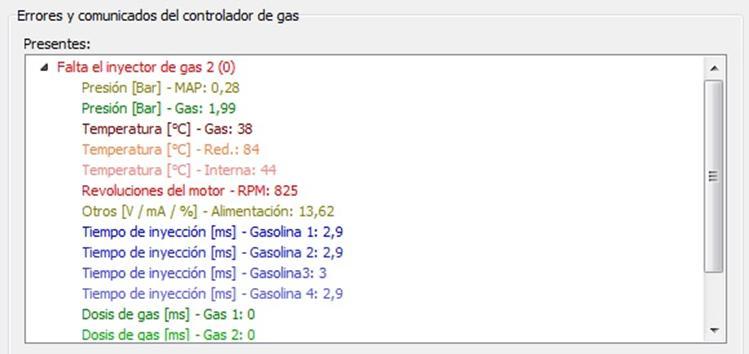 En el momento de detección del error el controlador memoriza el contexto de su presencia, es decir, parámetros de trabajo de la instalación de gas: tales como: presión, temperatura del gas,
