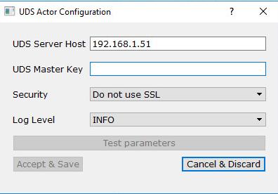 Necesitaremos indicar el UDS Master Key que ha generado el servidor UDS (este código provee de mayor seguridad al sistema).