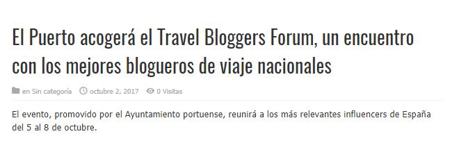 El Puerto acogerá el Travel Bloggers Forum, un