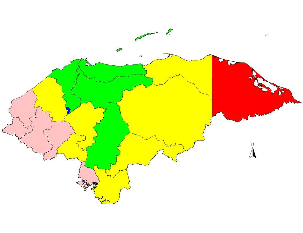 Mapa de cobertura de saneamiento Islas de la Bahía Cortés Atlántida Colón Santa Bárbara Yoro Gracias a Dios Copán