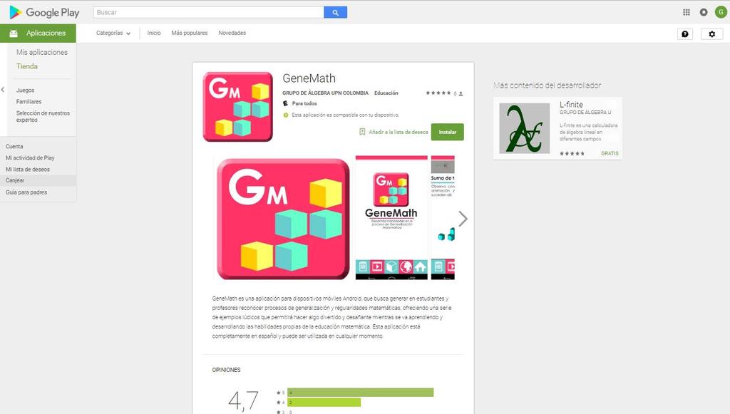 Figura 18. Motaje de GeeMath e la Plataforma de Google Play. 6.
