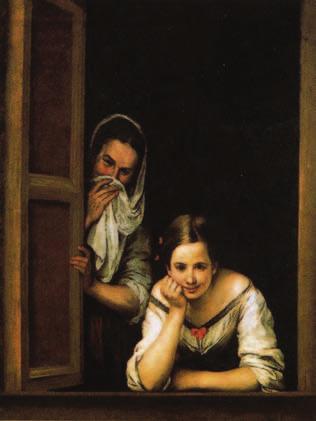 Colores Mujeres en la ventana (Esteban B. Murillo, 1655).